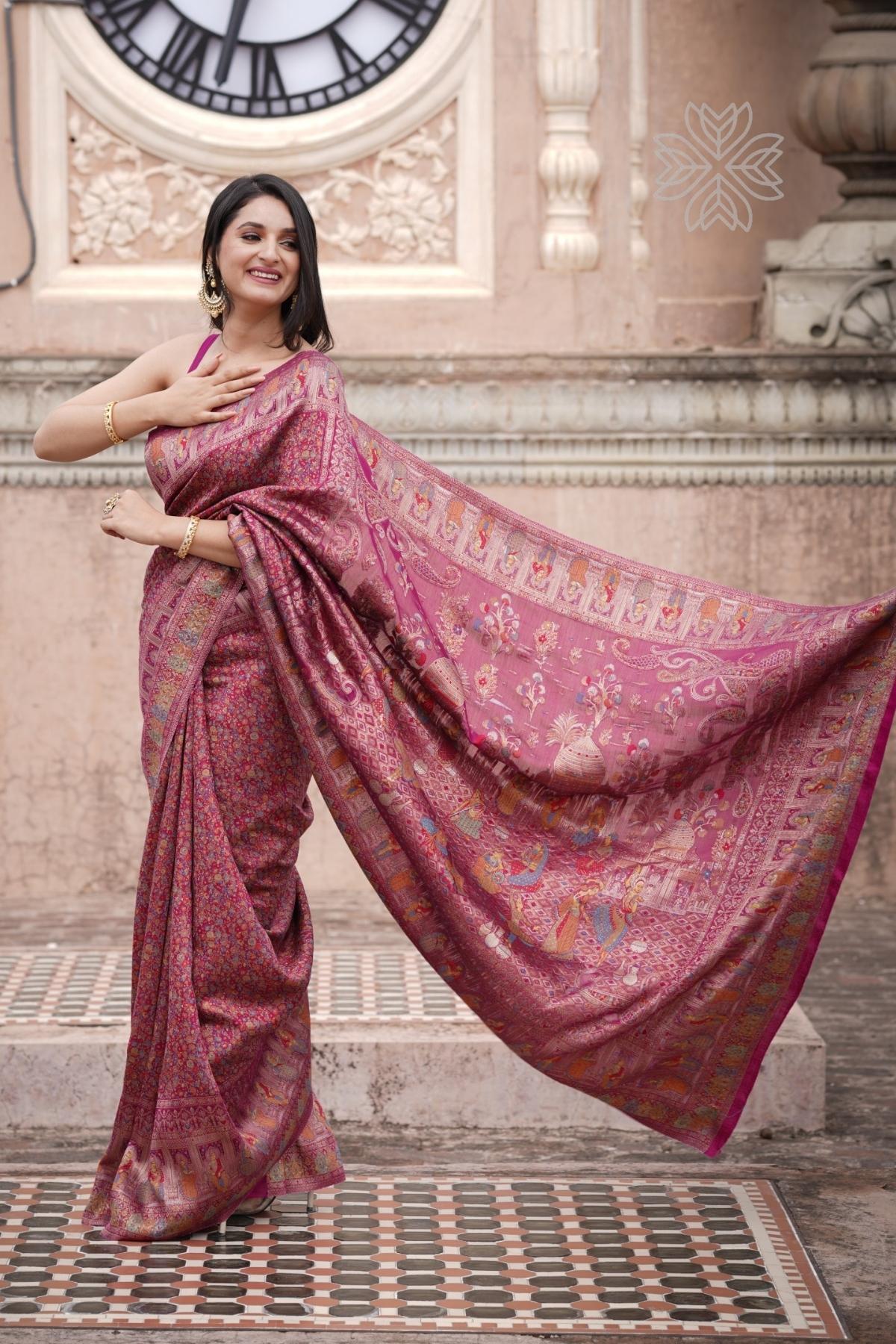 Wine Kani Darbar Silk SareeImperial Weaves