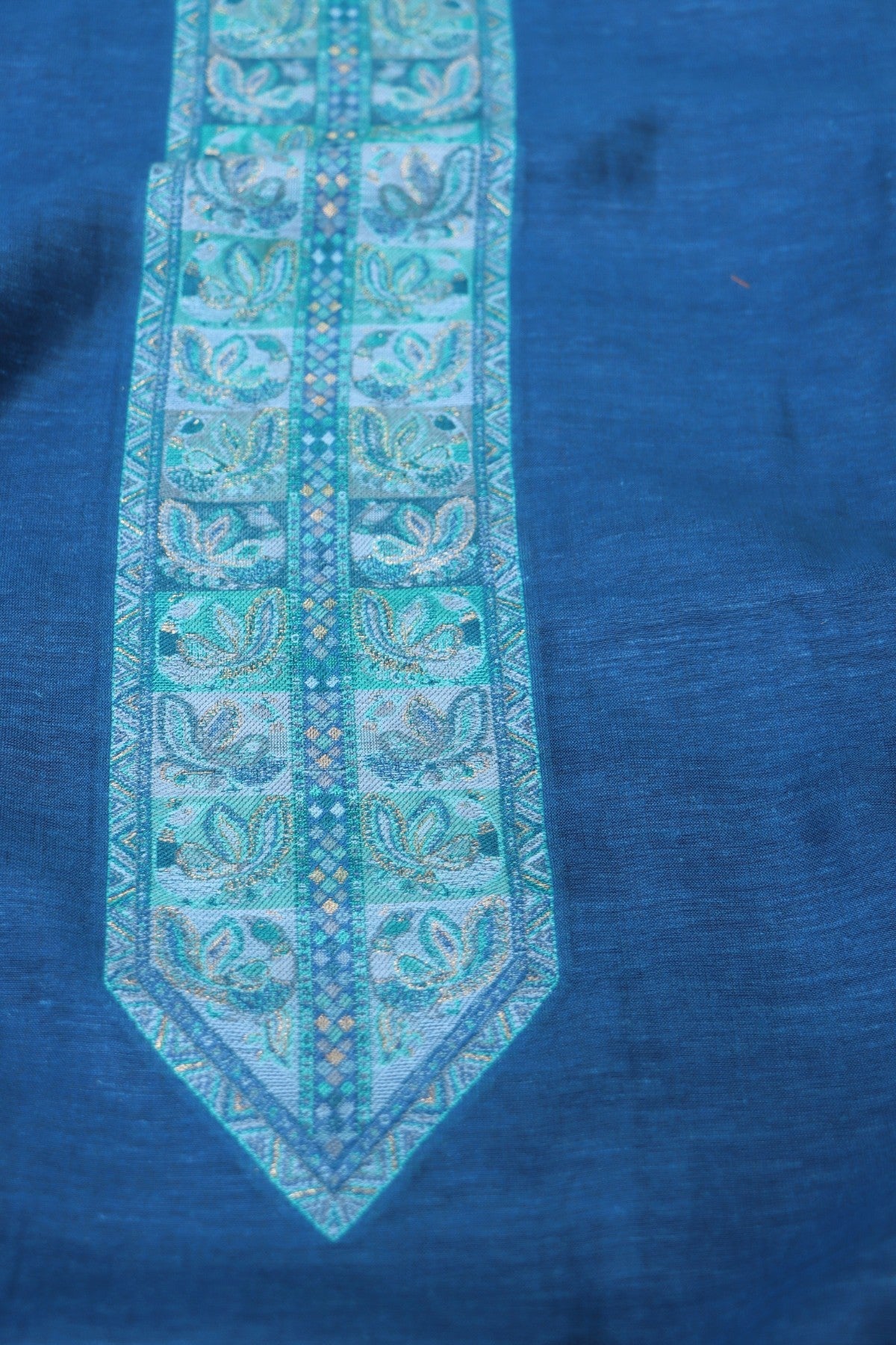 Ink Blue Kani Silk Linen Suit With Kani Kalamkari Dupatta
