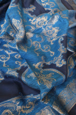 Blue Silk Linen Suit With All Over Dupatta