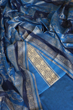 Blue Silk Linen Suit With All Over Dupatta