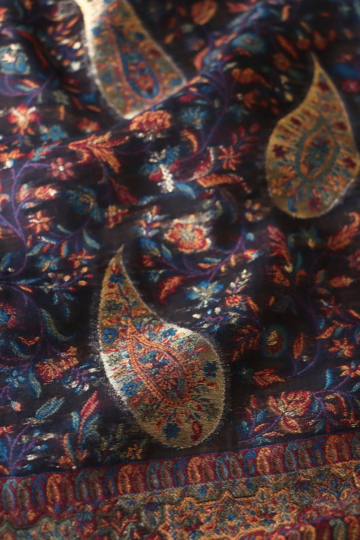 Black Paisley Kani Silk Dupatta
