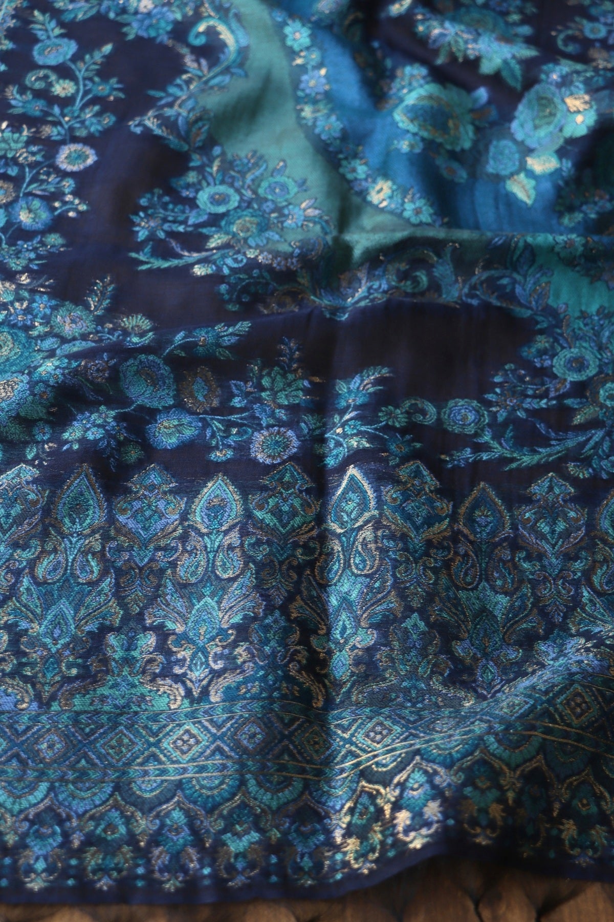 Navy Blue Kani Silk Dupatta