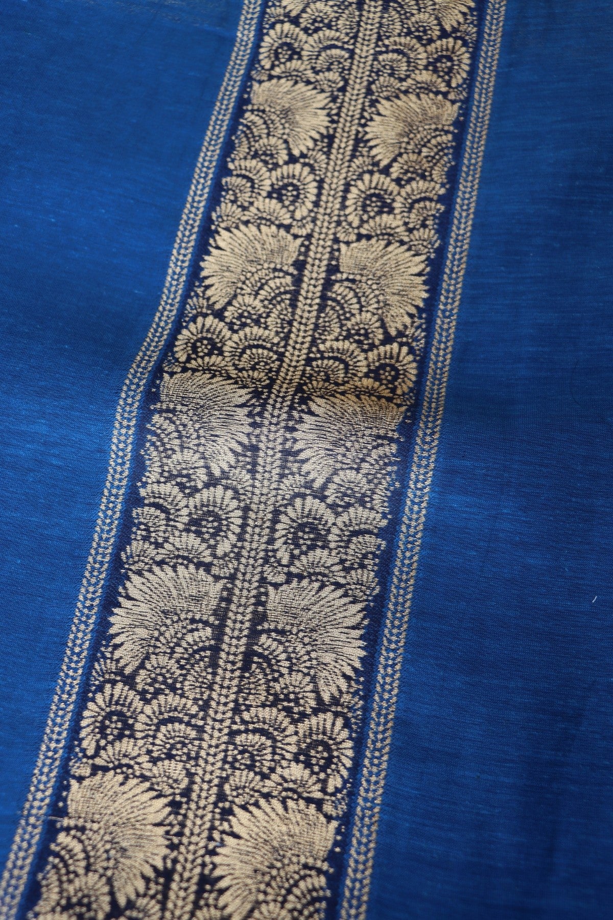 Blue Silk Linen Suit With All Over Dupatta