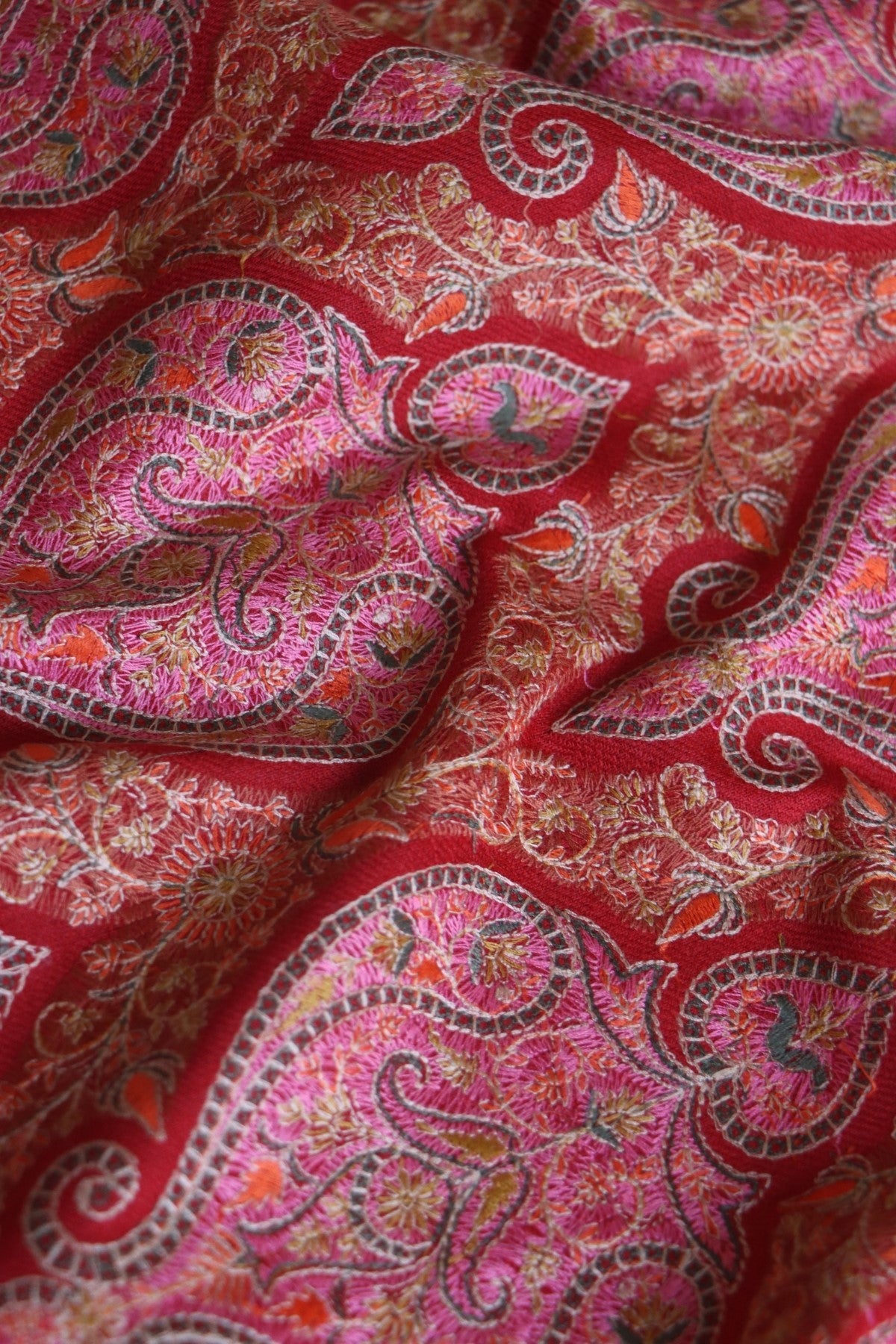 Maroon Sozni Jamawar Fine Wool Shawl