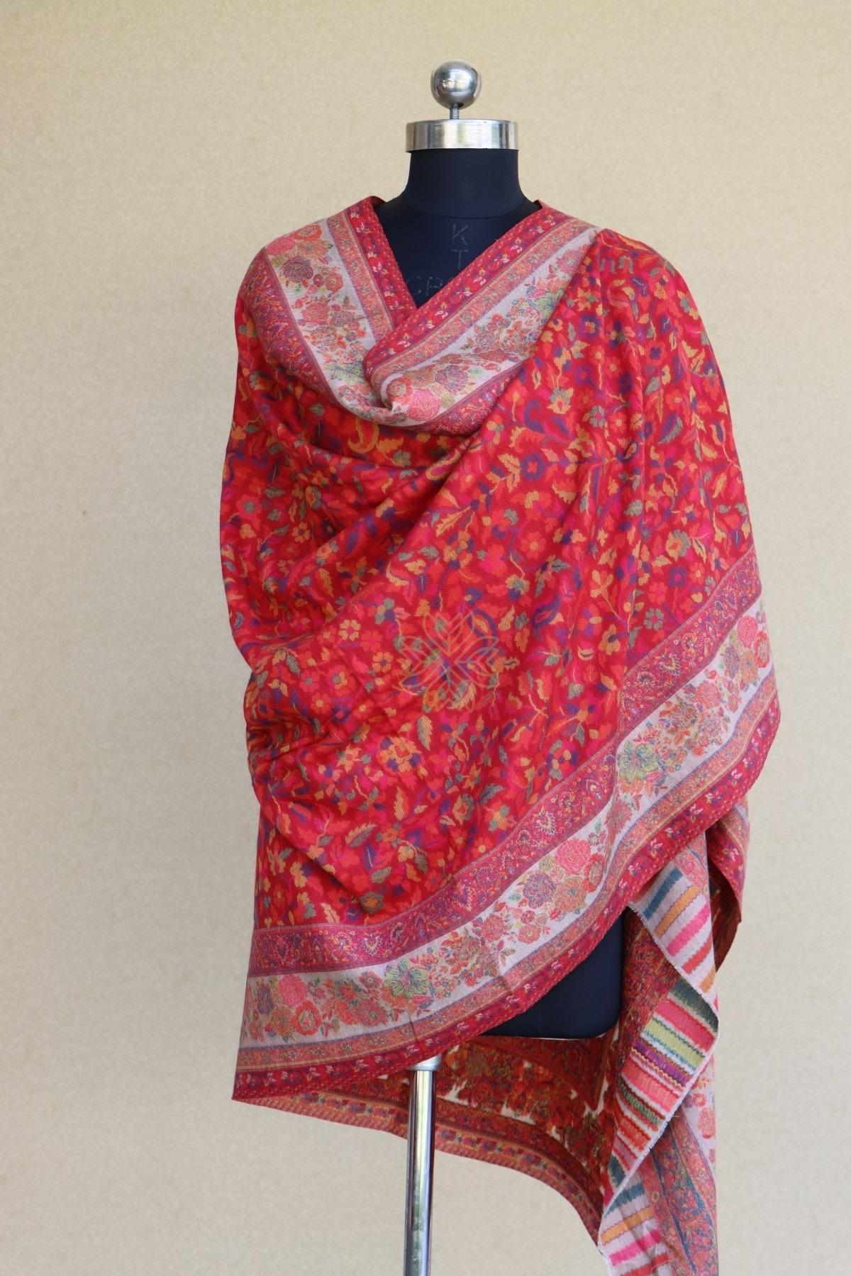 Red Kani Fine Wool Shawl