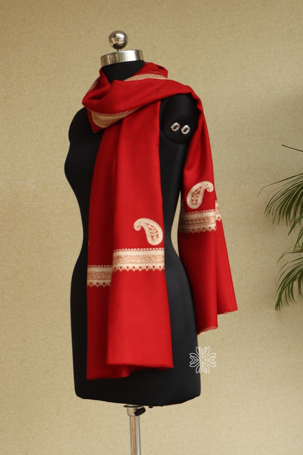 Maroon Woolen Aari Stole