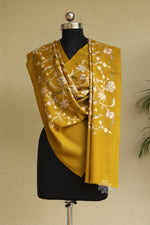 Mustard Yellow Woolen All Over Aari Stole