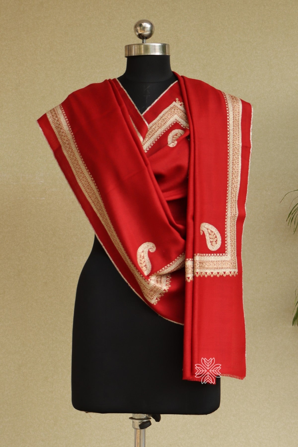 Maroon Woolen Aari Stole