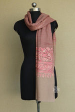 Pink and Beige Woollen Aari Stole