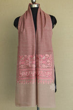 Pink and Beige Woollen Aari Stole