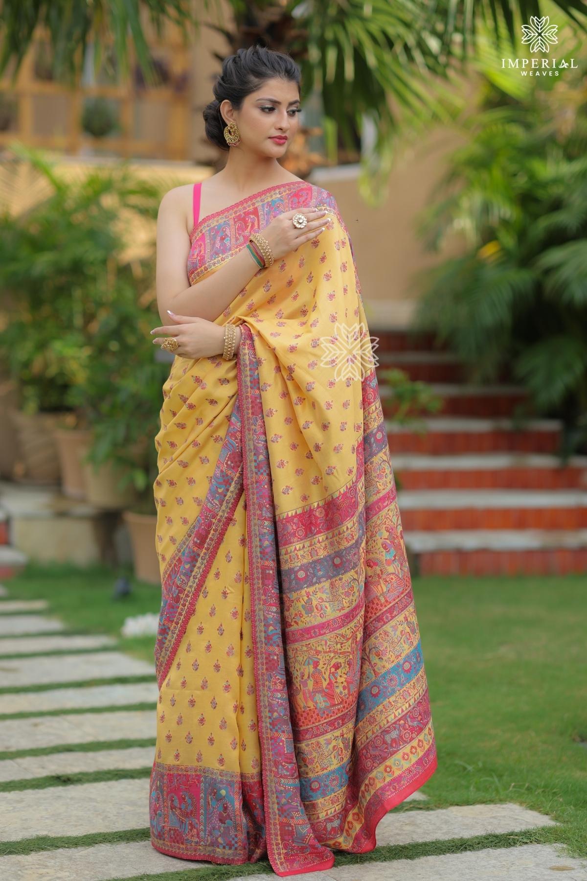 Yellow Kani Booti Silk Saree - Imperial Weaves