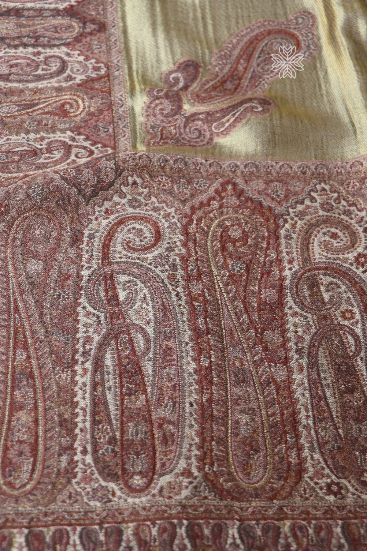 Antique Gold Zari and Beige Kani Fine Wool Shawl