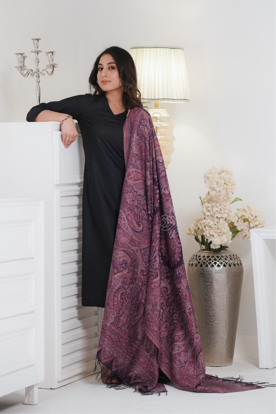 Purple Kani Silk Jamawar Paisley Dupatta