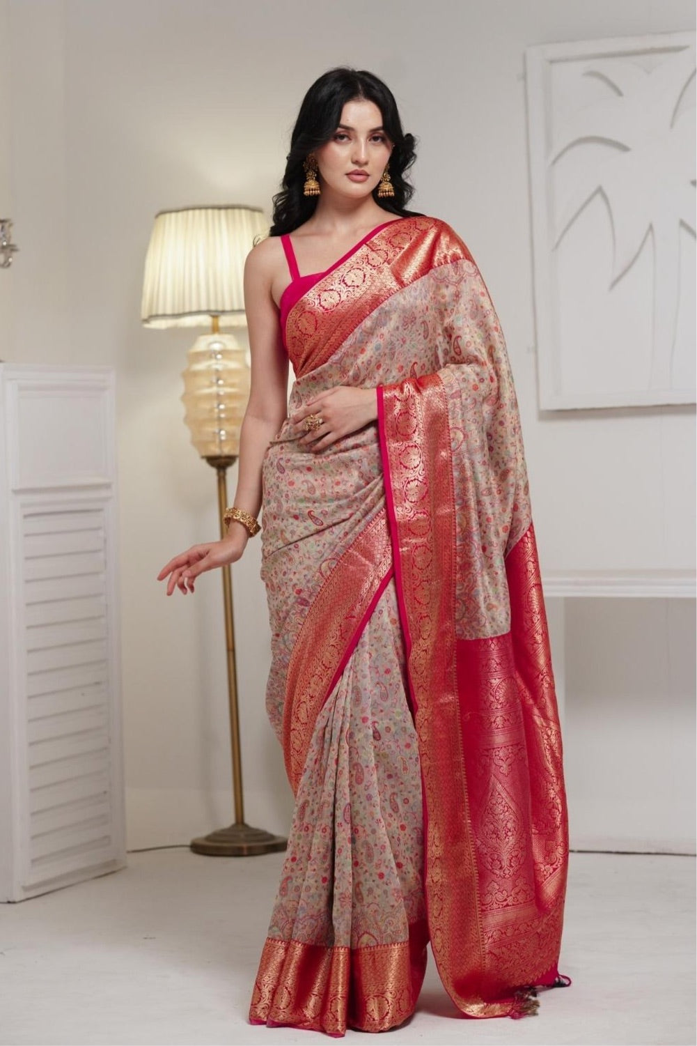 Beige Kani Kanjivaram Silk Saree