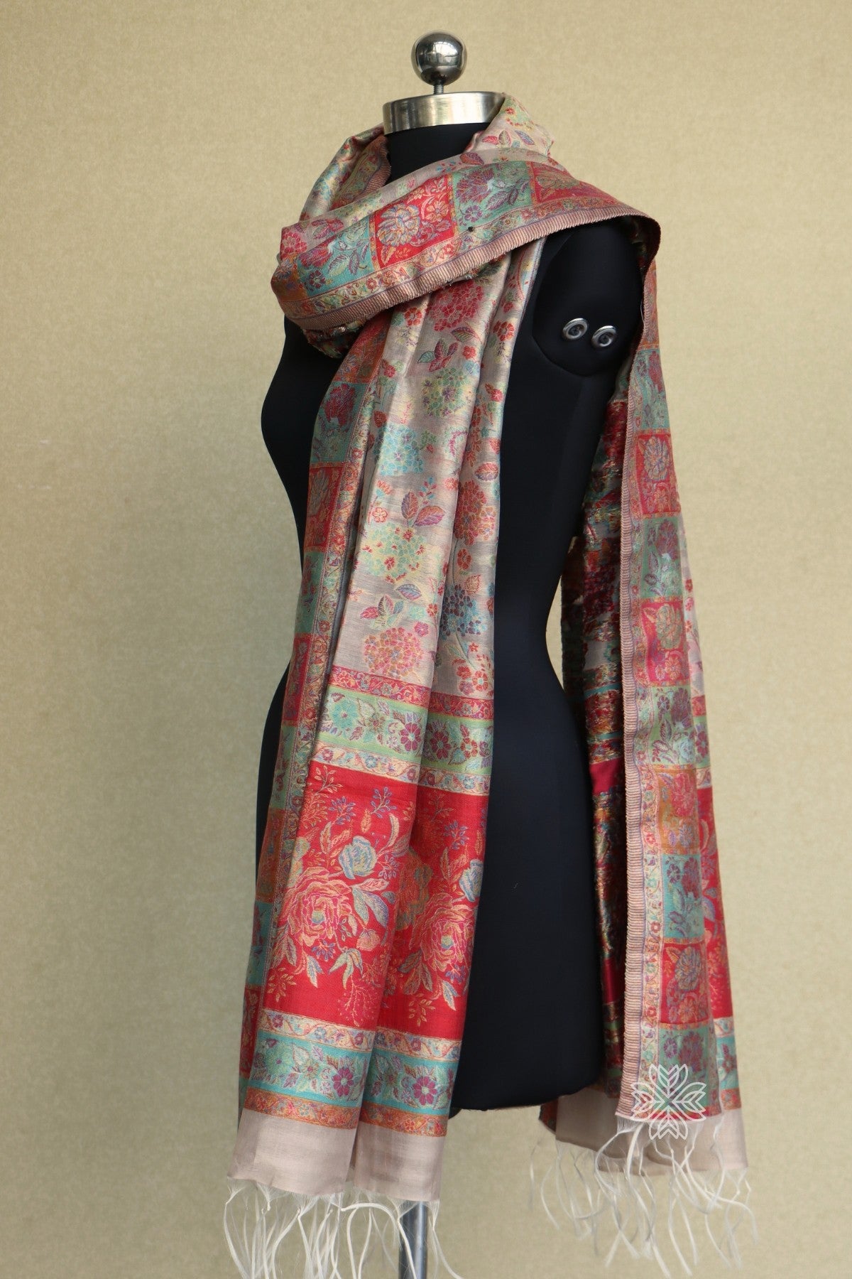 Beige Floral Kani Silk Dupatta