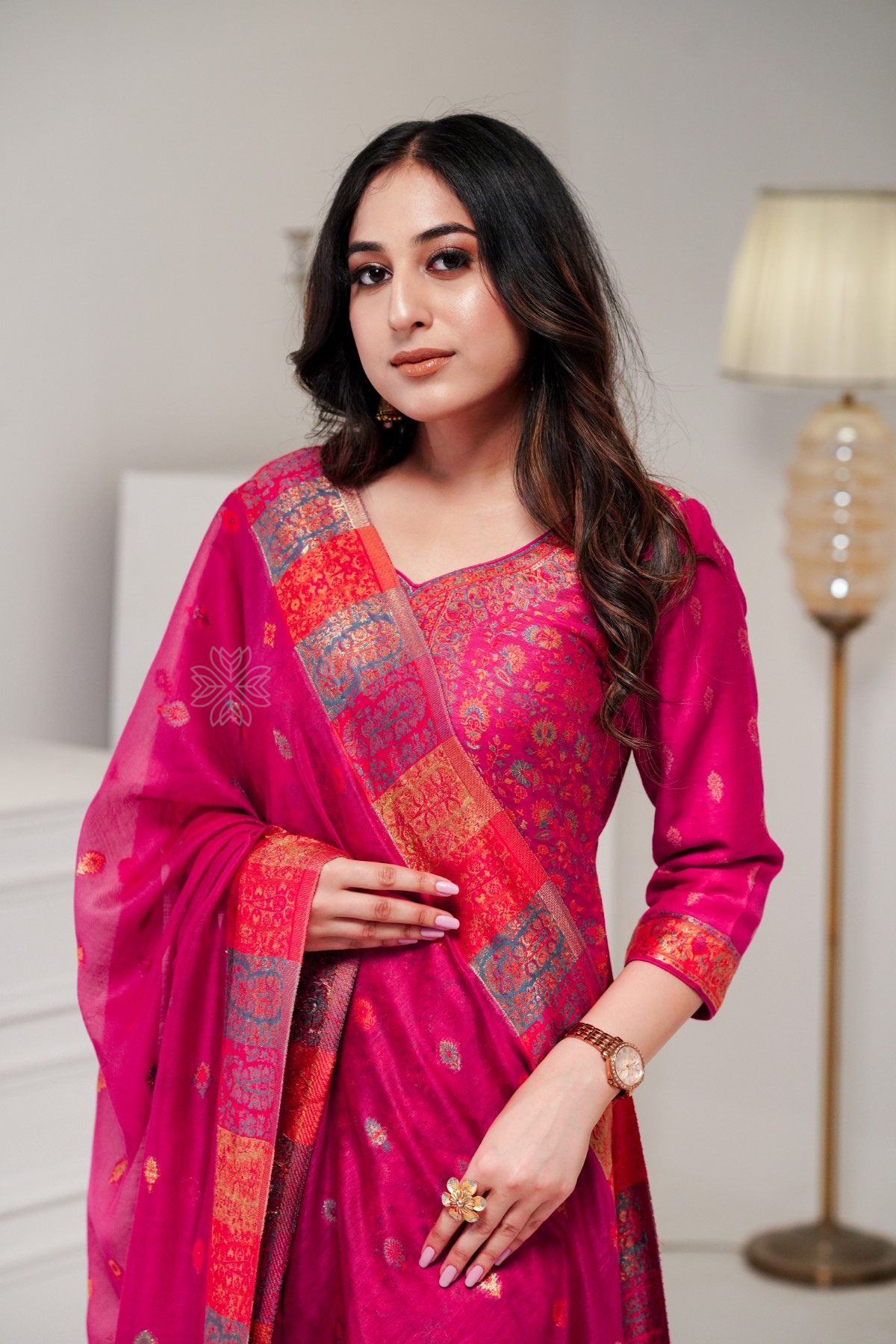 Pink Kani Silk Linen Suit with ZariImperial Weaves