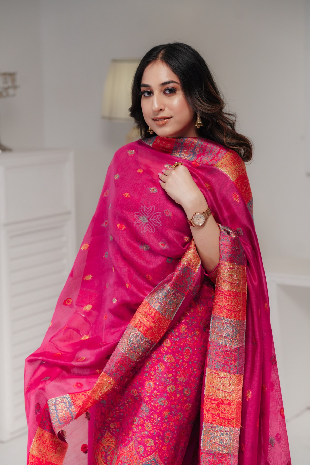 Pink Kani Silk Linen Suit with ZariImperial Weaves