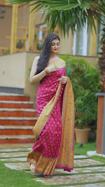 Fuchsia Pink Kani Booti Silk Saree