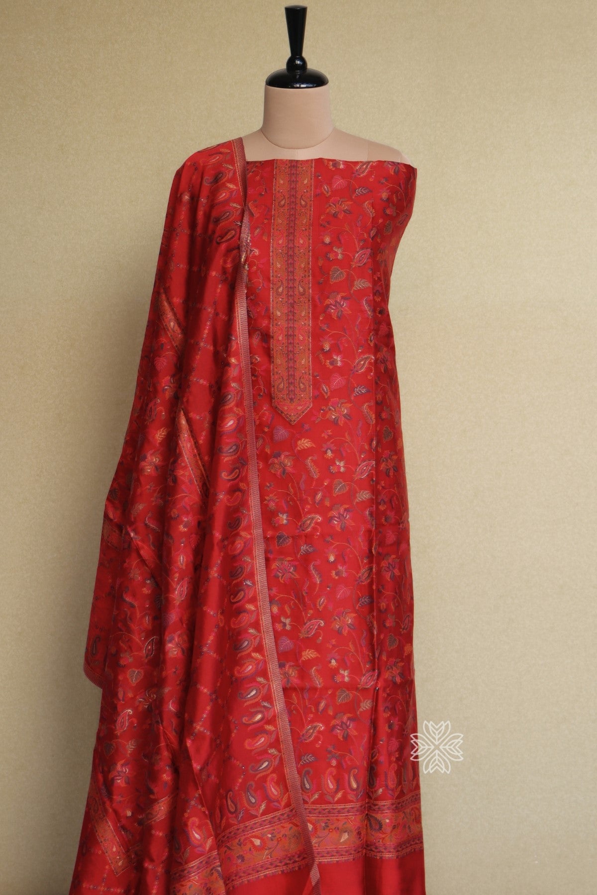 red Kani Organza Silk Suit