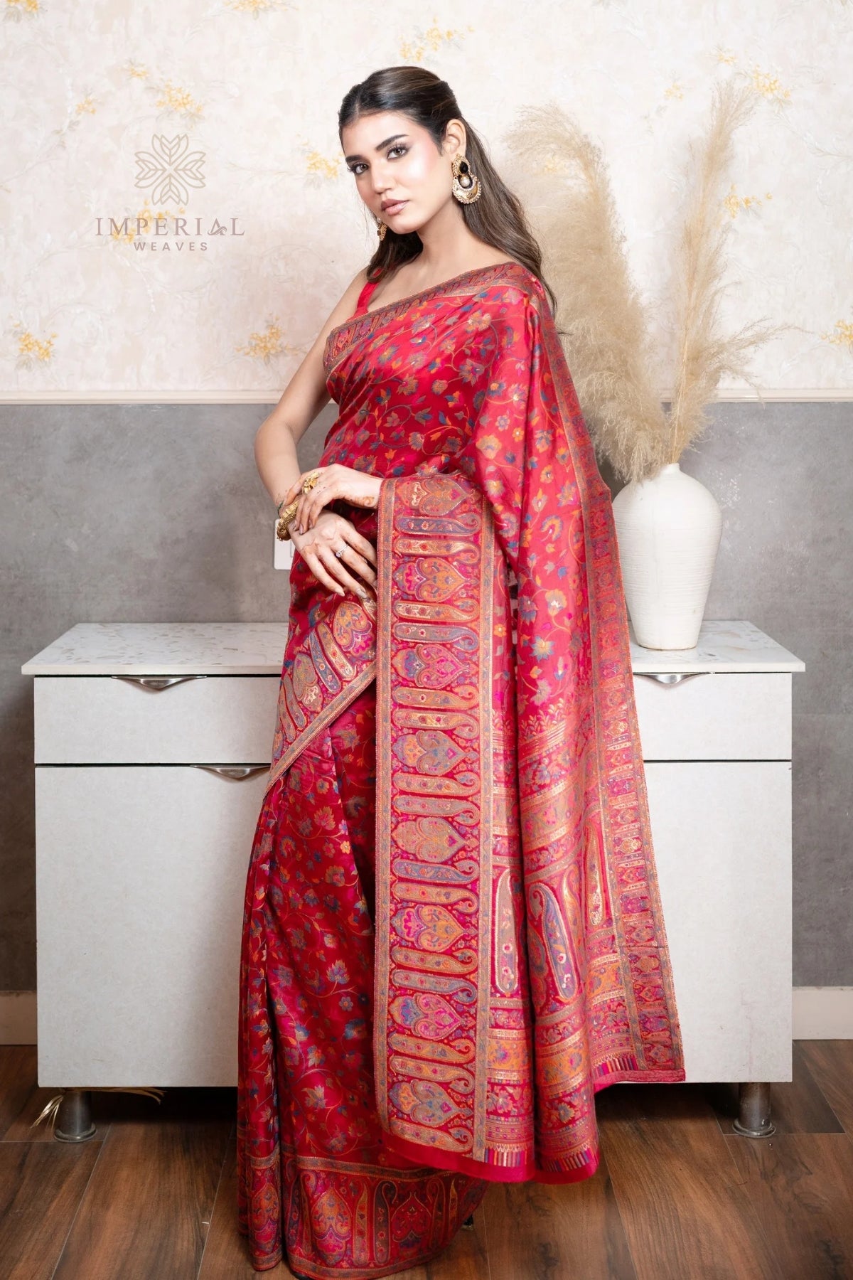 Red Kani Organza Silk Saree