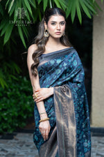 Navy Blue Kani Organza Silk Saree
