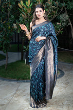 Navy Blue Kani Organza Silk Saree