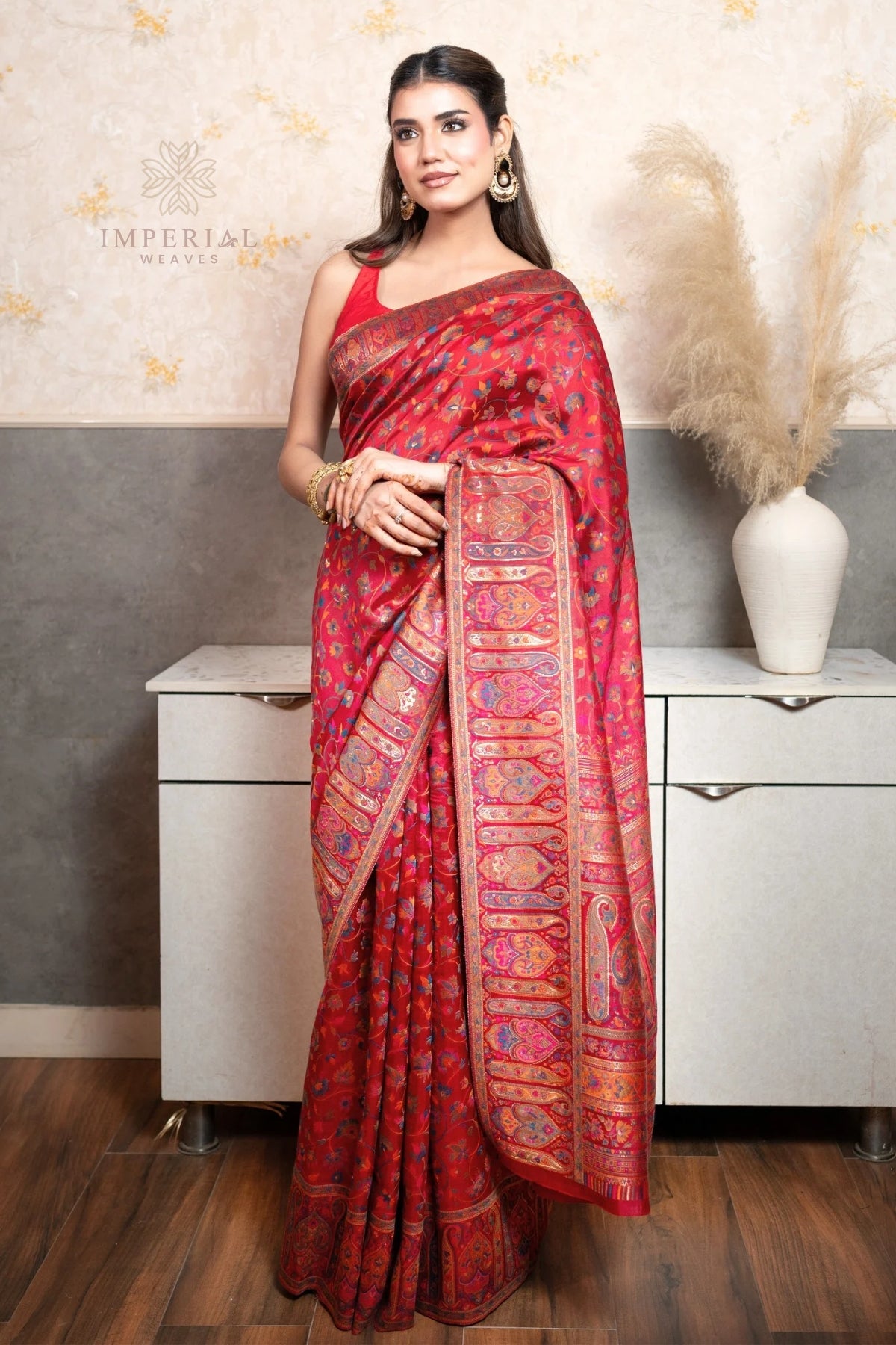 Red Kani Organza Silk Saree