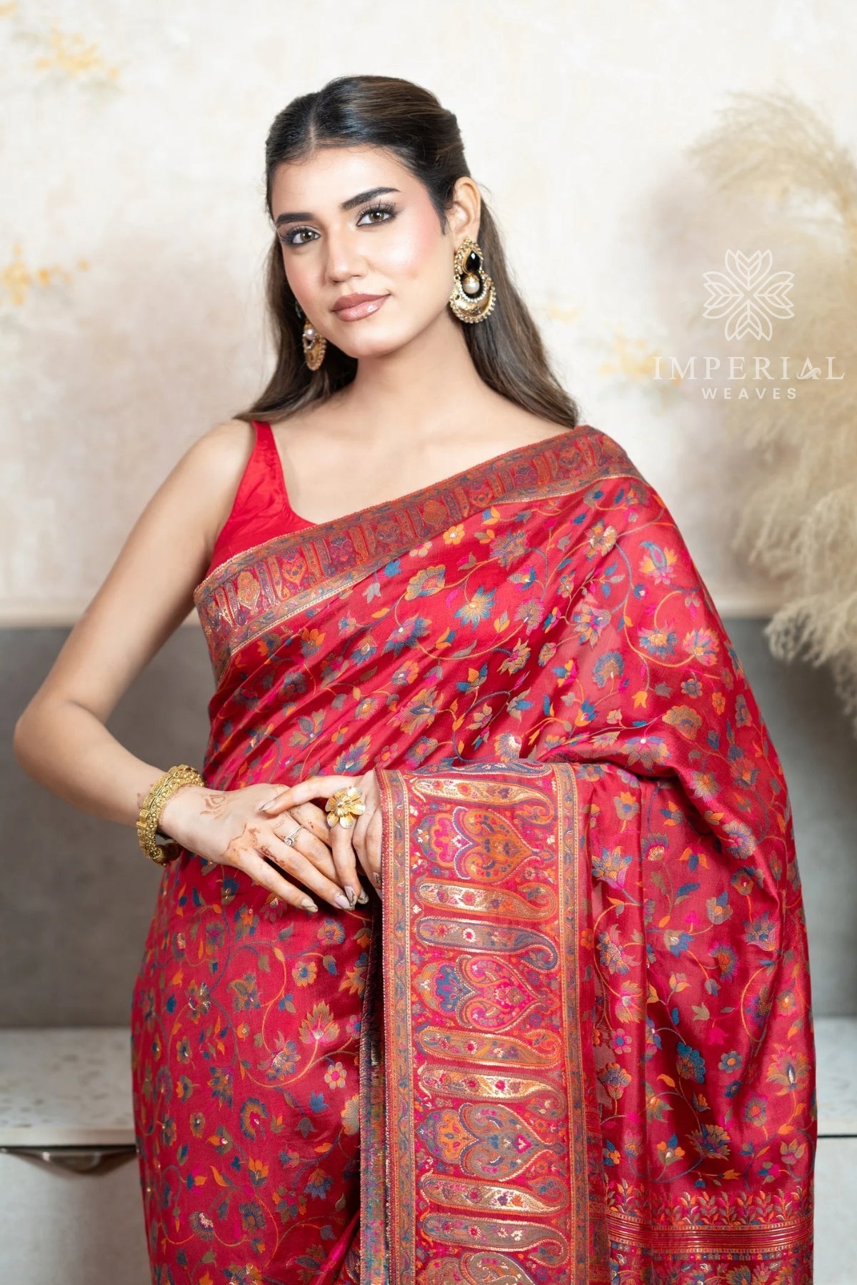 Red Kani Organza Silk Saree