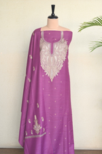 Mauve Fine Wool Zari Embroidered Unstitched Suit