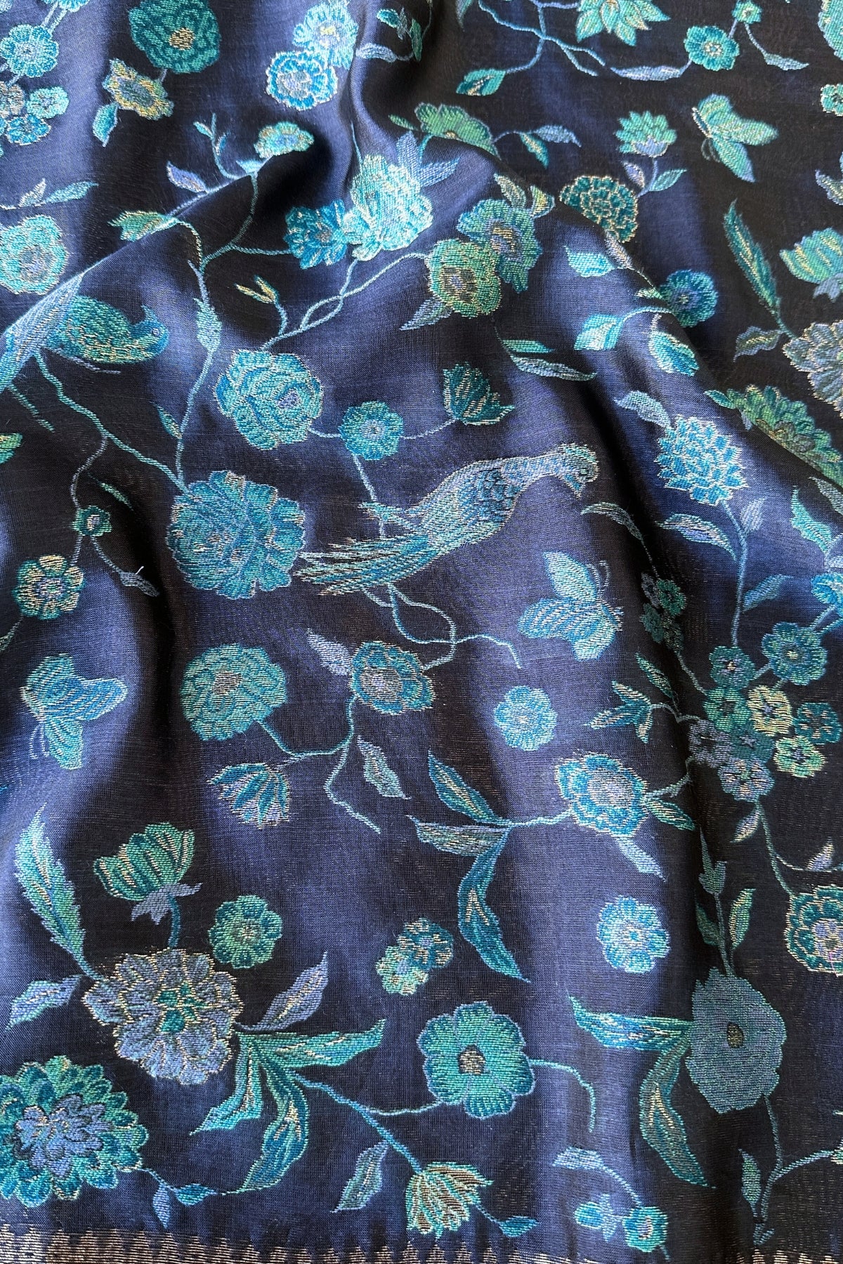 Navy Blue Kani Organza Silk Saree