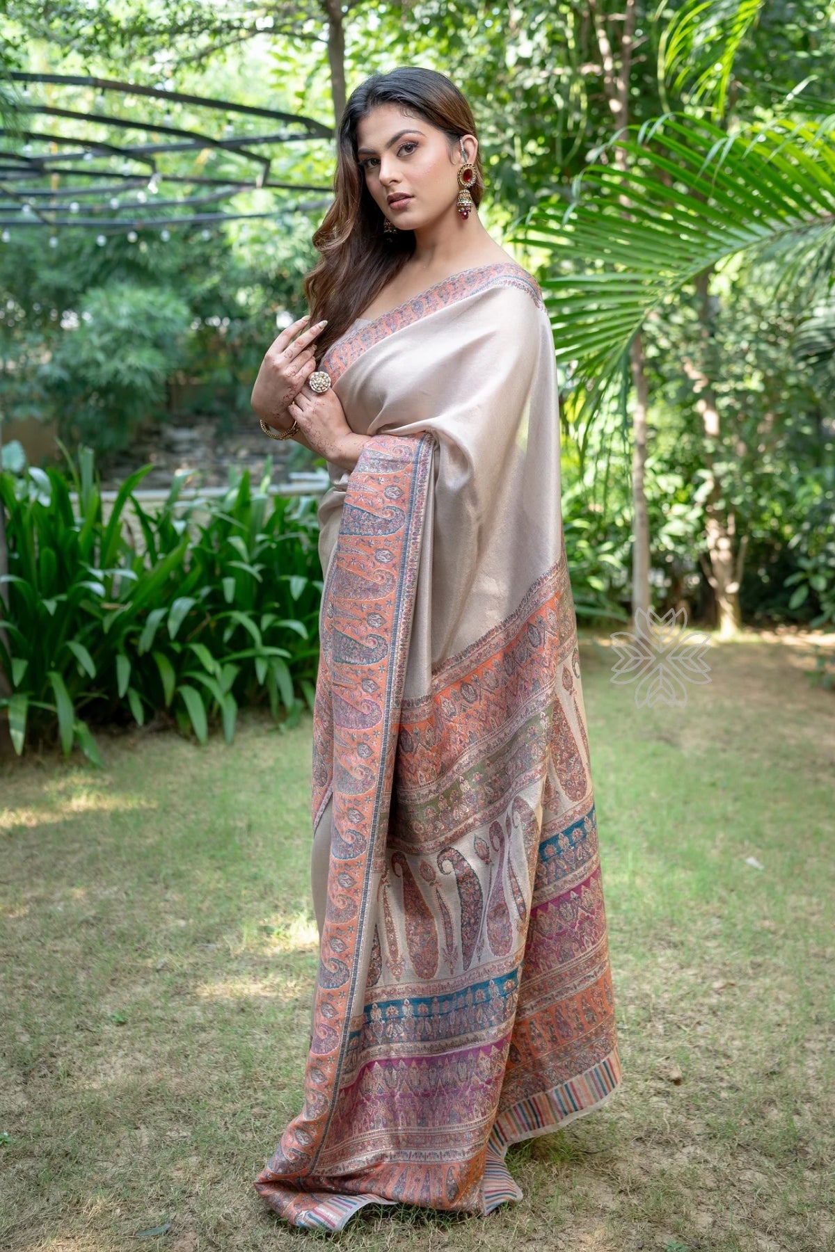 Beige Gold Tissue Silk Saree