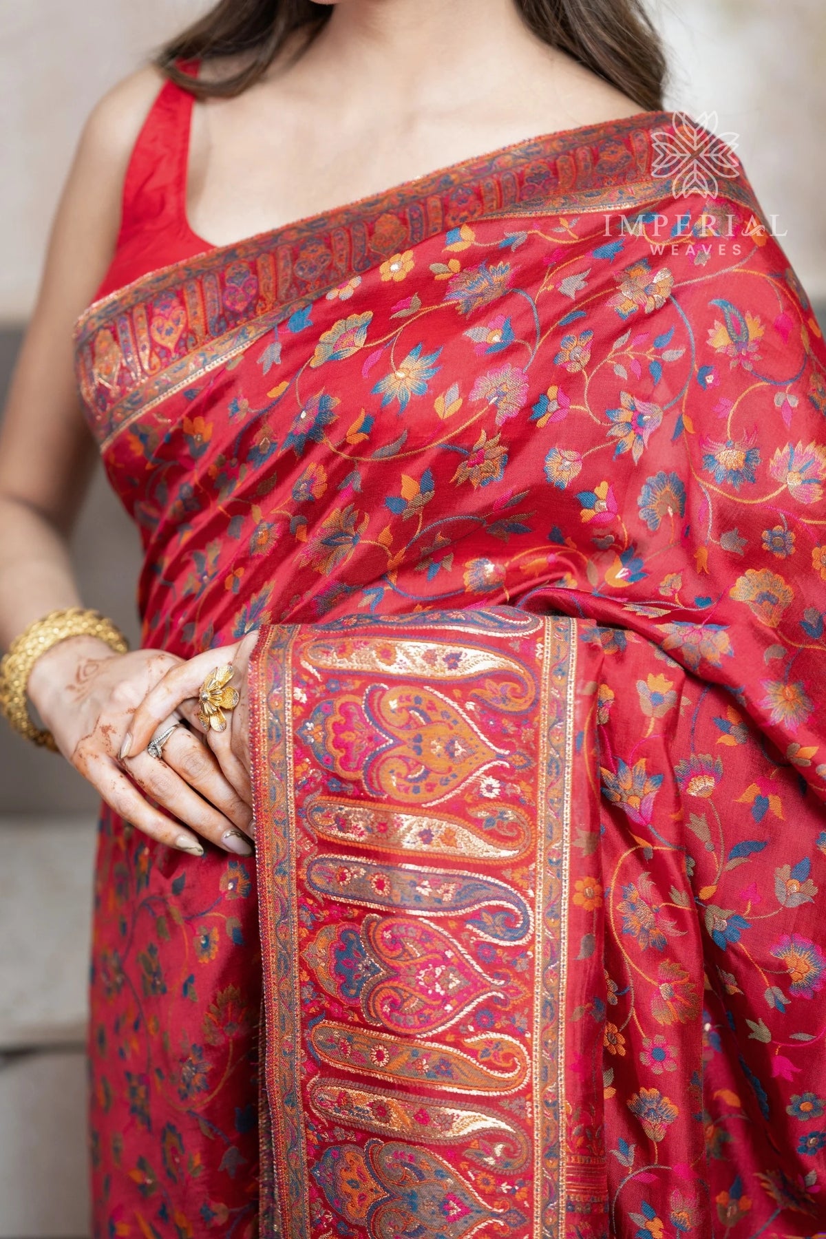 Red Kani Organza Silk Saree