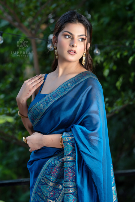 Blue Kani Organza Silk Saree